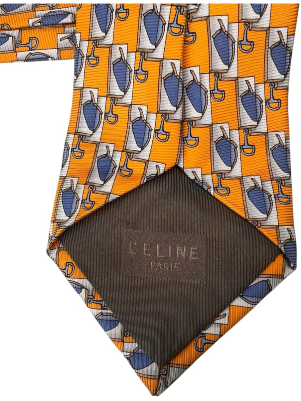 Vintage Celine Paris Yellow Blue Umbrella Print Silk Tie Made In Spain Designer